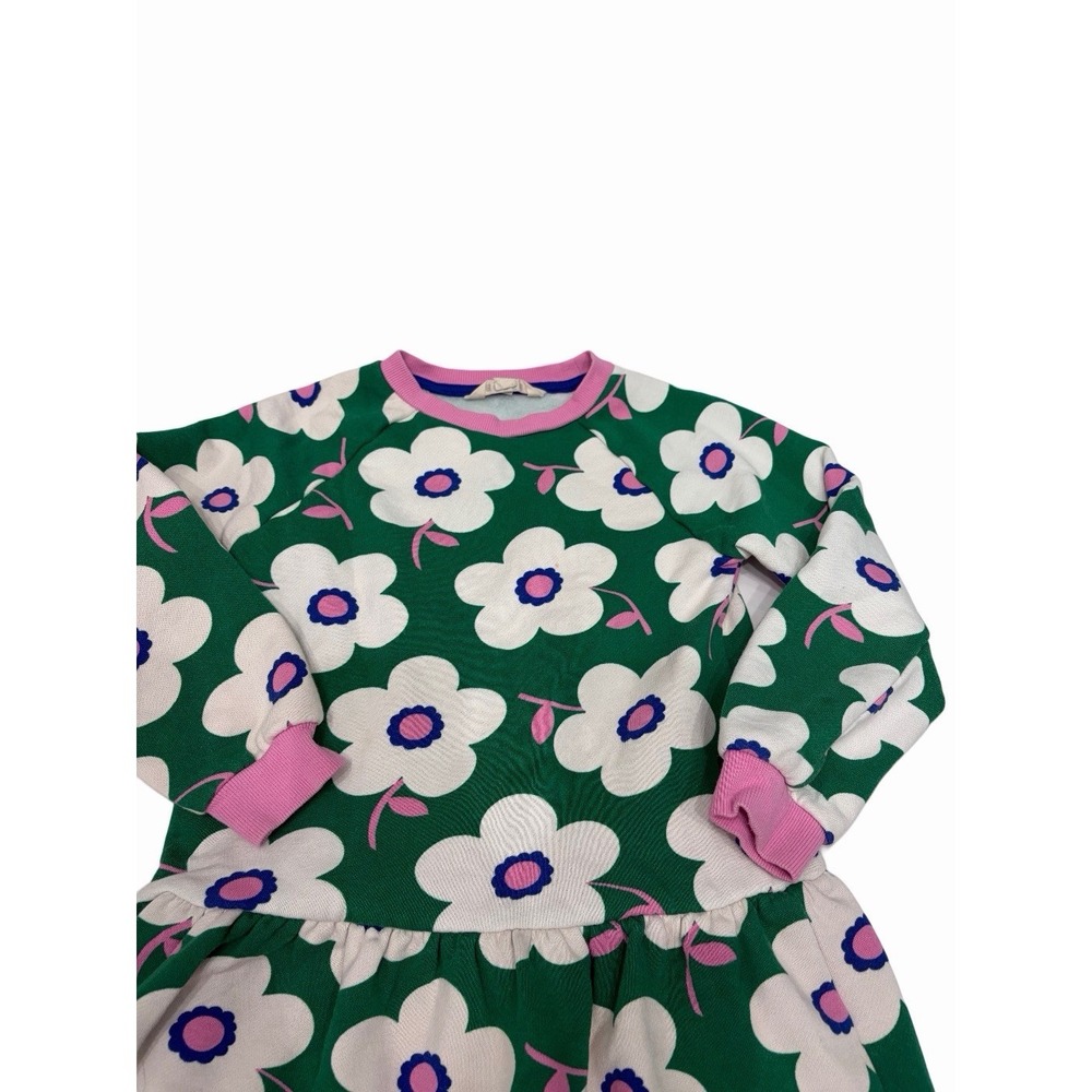 Mini Boden Girl Long Sleeve Dress Green Flowers Print Size 6/7